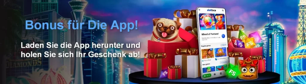 Bonus für Die App mit Slottica Casino banner.